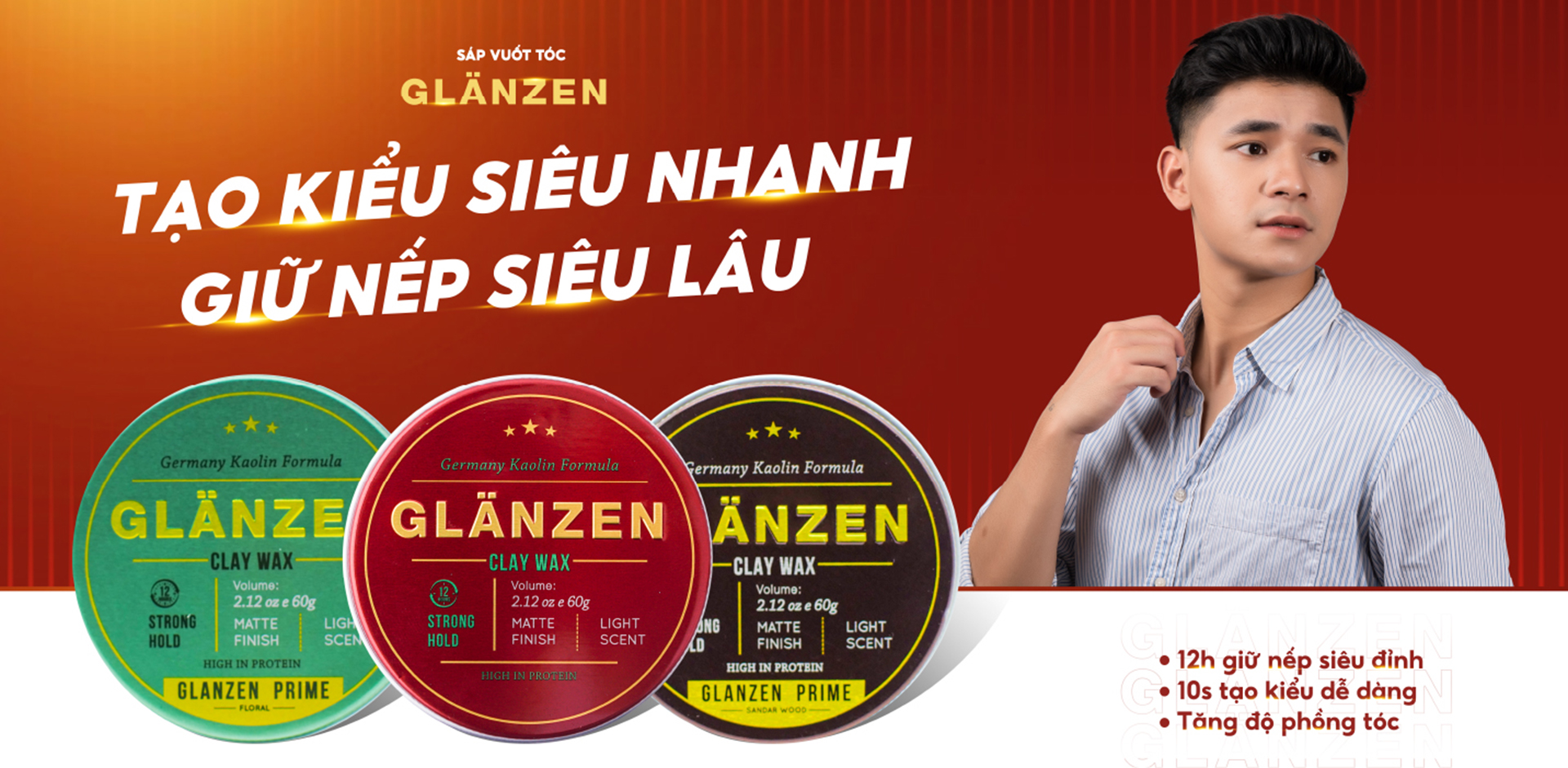 Sáp vuốt tóc nam Glanzen 30Shine phân phối chính hãng 60g tạo kiểu cực chất  không bóng giữ nếp 24h | Shopee Việt Nam